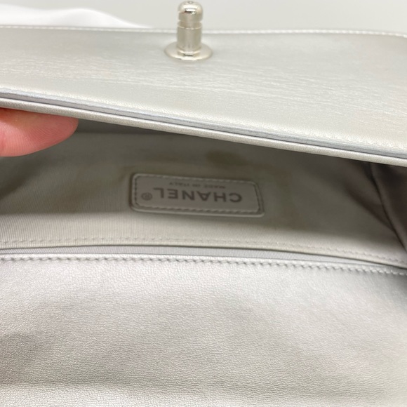 ***SOLD*** Chanel Boy Flap Bag Quilted Holographic PVC Small Blue & Silver - Picture 8 of 14